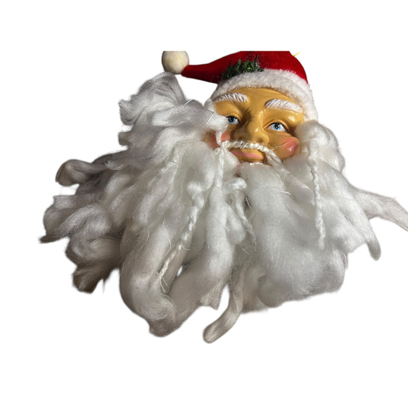 Santa Face Hanging Christmas Ornament Plastic Face Plush Hat Yarn Beard 14.5x9 - Picture 2 of 6